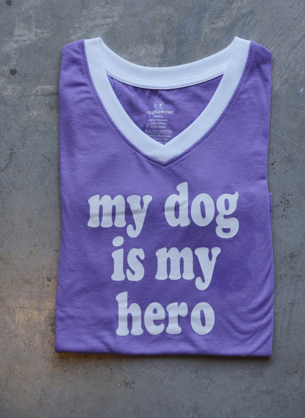 Women's TriBlend SS V-Neck Lilac Dog Hero Tee