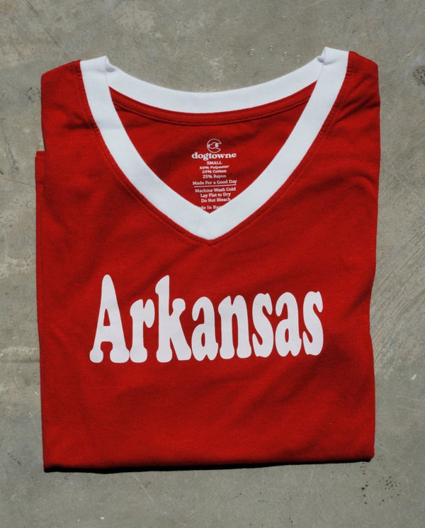 TriBlend LS V - Neck Cardinal Arkansas Tee - Dogtowne Dry Goods