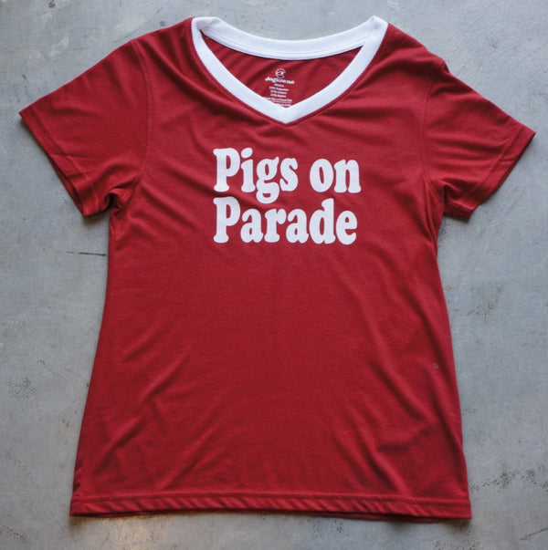 TriBlend SS V - Neck Cardinal Pig Parade Tee - Dogtowne Dry Goods