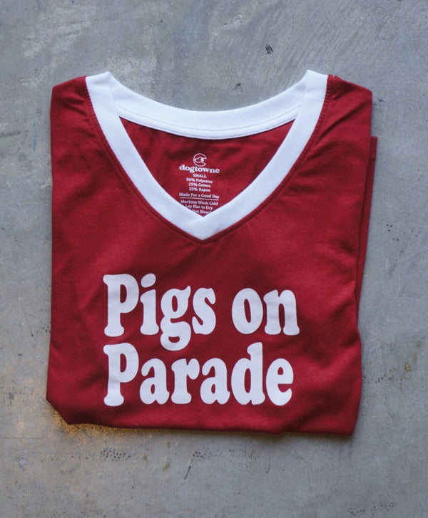 TriBlend SS V - Neck Cardinal Pig Parade Tee - Dogtowne Dry Goods