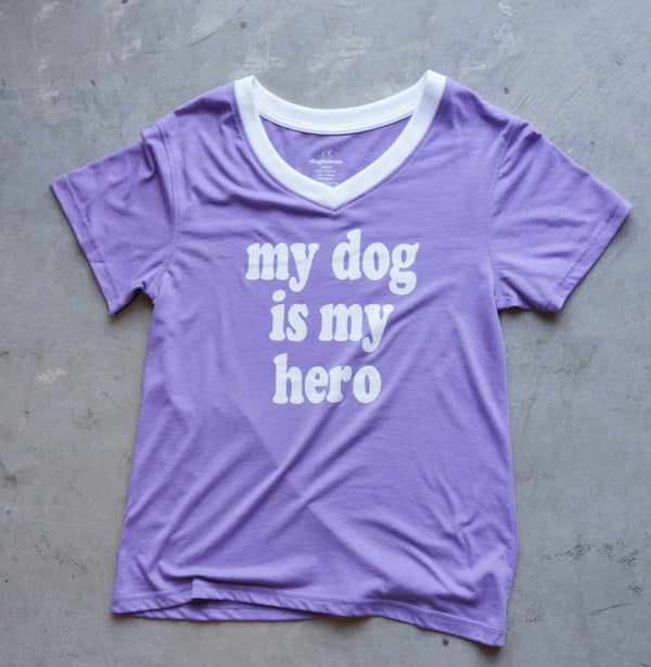 TriBlend SS V - Neck Lilac Dog Hero Tee - Dogtowne Dry Goods