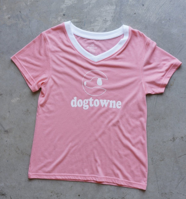 TriBlend SS V - Neck Pink Logo Tee - Dogtowne Dry Goods